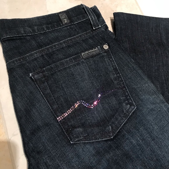 7 for All Mankind Rhinestone Straight Leg Jeans - Picture 1 of 9